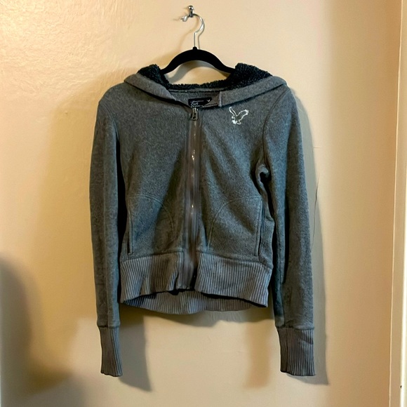 American Eagle Outfitters Gray Fleece Style Zip Up Hooded Jacket S - Picture 1 of 16